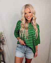 Lucky You Striped Oversized Knit Top - Green