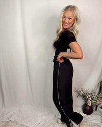 Finish Line Contrast Piping Drawstring Pants - Black