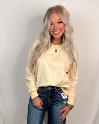 Lemon Drop Gingham Knit Pullover