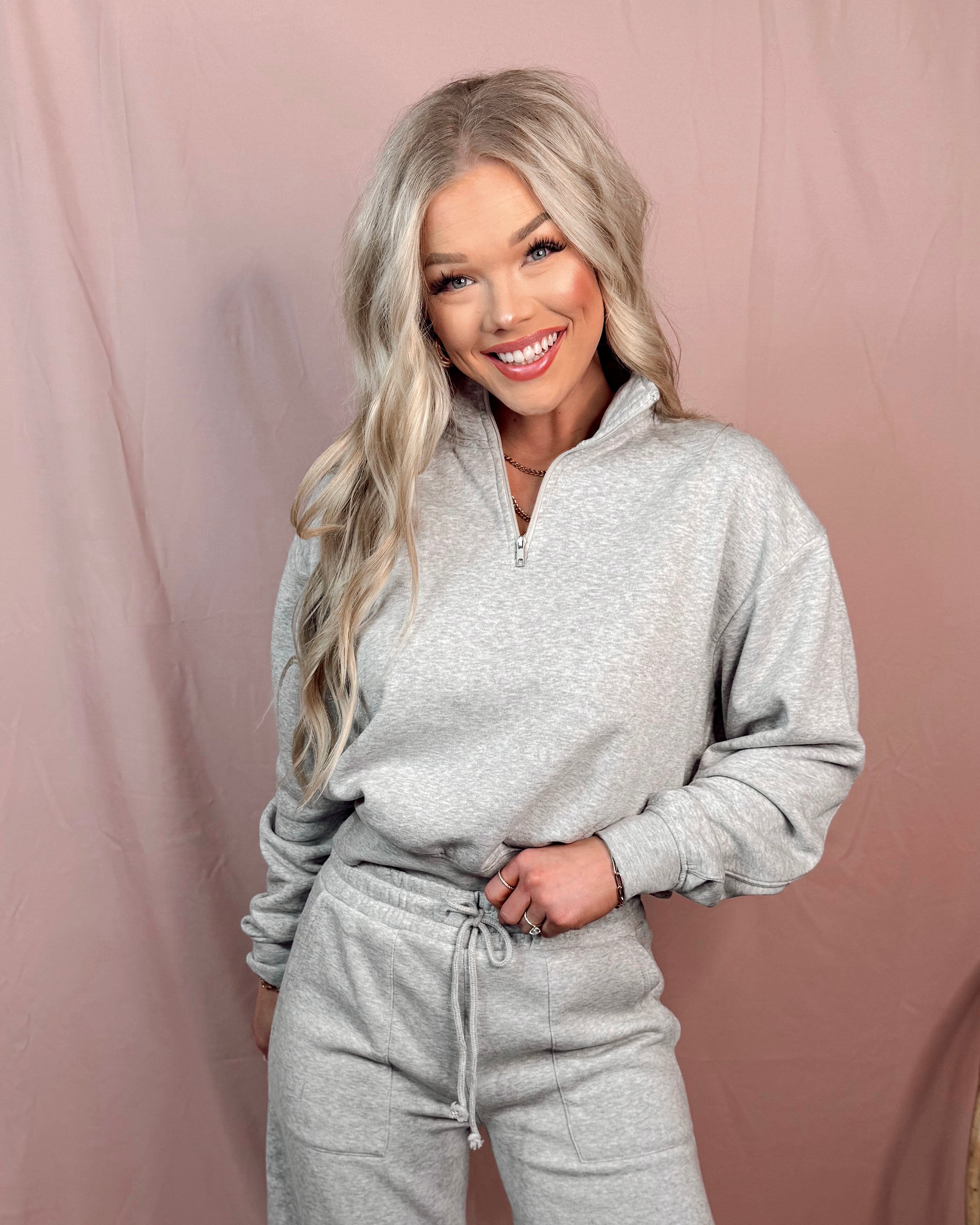 Slow Mornings Half Zip Pullover - Heather Gray