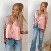 Smitten Short Sleeve Satin Button Up Blouse - Rose Pink