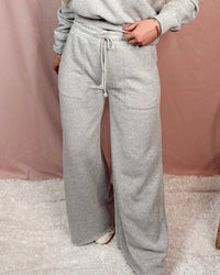 Slow Mornings Drawstring Wide Leg Pants - Heather Gray