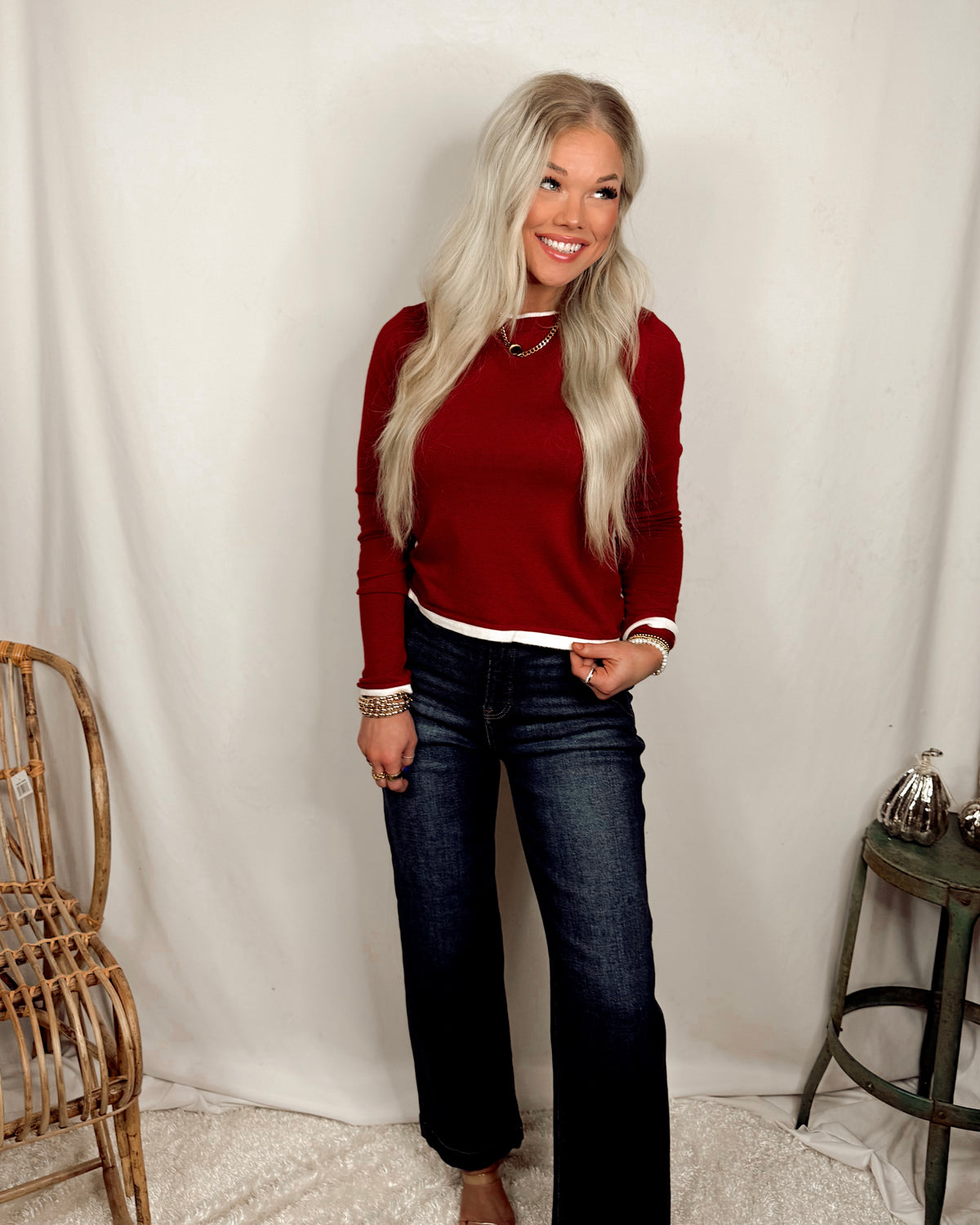 Crimson Classic Layer Effect Knit Top - Red