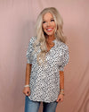 Detailed & Dotted Printed Jacquard Detailed Blouse