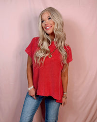 Main Character Mock Neck Knit Top - Red