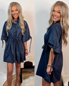 Executive Decision Drawstring Tie Dress - Navy