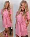 Deluxe Drawstring Mini Dress - Pink