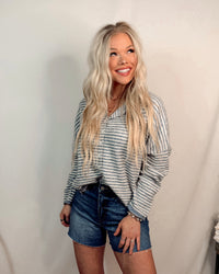 Morning Fog Stripe Knit Top / Cardigan - Dusty Blue