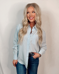 Clean Lines Classic Essential Button Down Top - Ice Blue