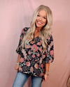 Moonlit Florals Printed Top - Black