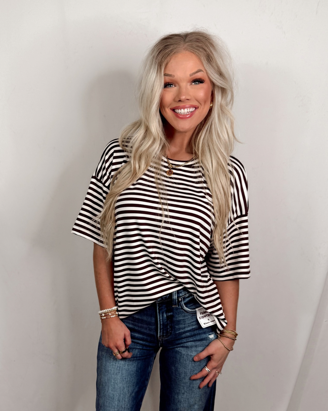 Daily Classic Striped Oversized Top - Brown