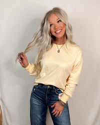 Lemon Drop Gingham Knit Pullover