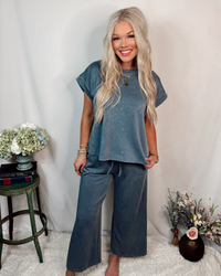 Soft Reset Mineral Wash Scuba Lounge Set - Denim