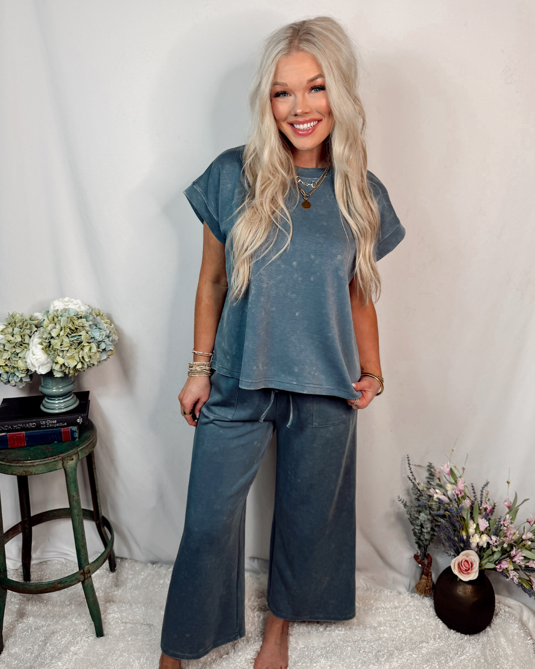 Soft Reset Mineral Wash Scuba Lounge Set - Denim
