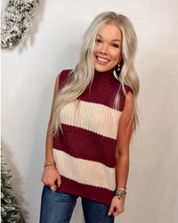 Mulled Merlot Striped Knit Sweater Vest / Top - Burgundy