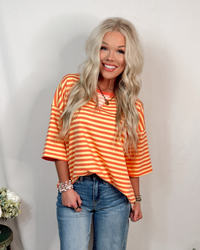 Golden Hour Oversized Striped Top - Coral/Yellow