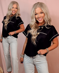 Night & Day Drop Shoulder Contrast Blouse - Black