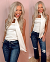 Charleston Chic Satin Straight Neckline Scarf Blouse - Ivory