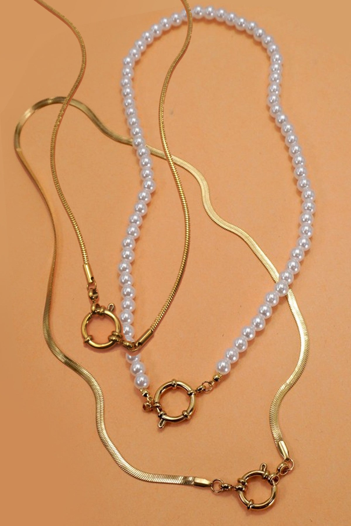 Collect & Curate Beaded Pearl Chain 18K Gold Dipped Stainless Steel Charm Necklace