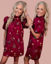 Merlot & Magnolias Floral Printed Bubble Sleeves Dress