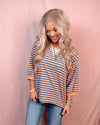 Boardwalk Breeze 3/4 Sleeve Striped Top - Denim and Coral