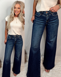 Vegas High Rise Wide Leg Detailed Jeans - Dark
