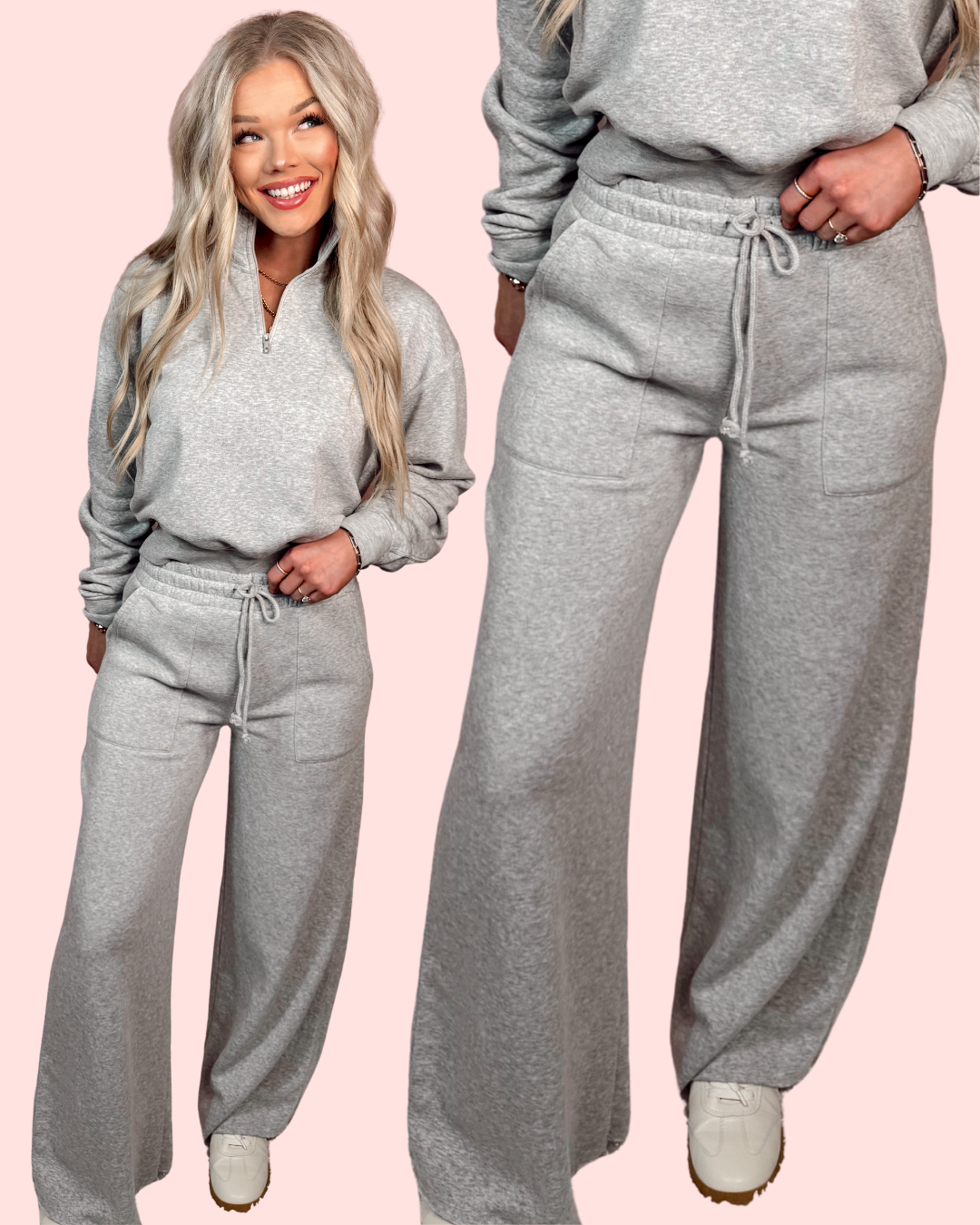 Slow Mornings Drawstring Wide Leg Pants - Heather Gray