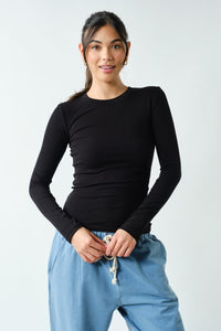 On Repeat Ribbed Long Sleeve Basic Top - Black