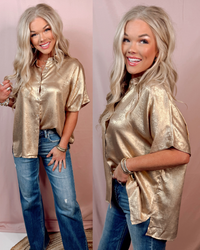 Glow Getter Collared Button Up Blouse - Gold