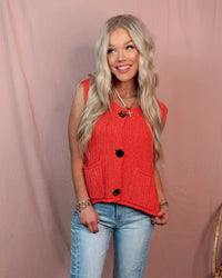 Buttoned Bliss Knit Sweater Vest - Red