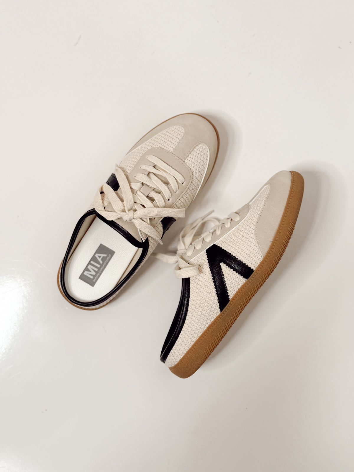 MIA Baron Off White + Black Slip On Mule Sneakers