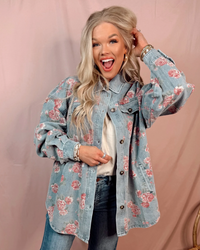 Vintage Vines Floral Print Denim Shacket
