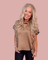 Wild Rouge Leopard Trim Detail Everyday Blouse - Taupe