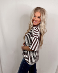 Daily Classic Striped Oversized Top - Brown