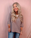 Boardwalk Breeze 3/4 Sleeve Striped Top - Denim and Coral