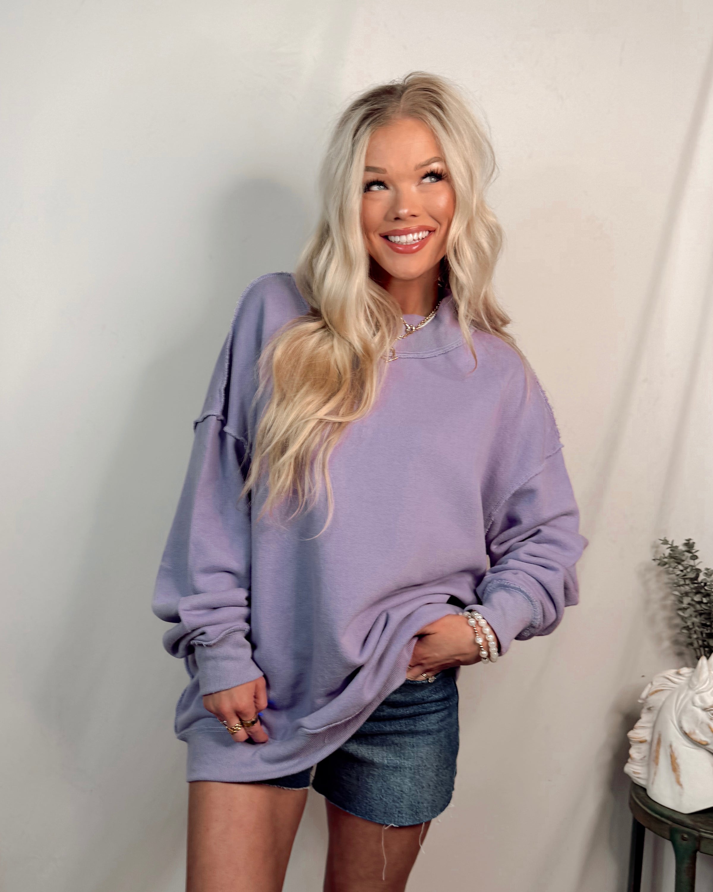 Montauk Mock Neck Oversized Sweatshirt in Lavender