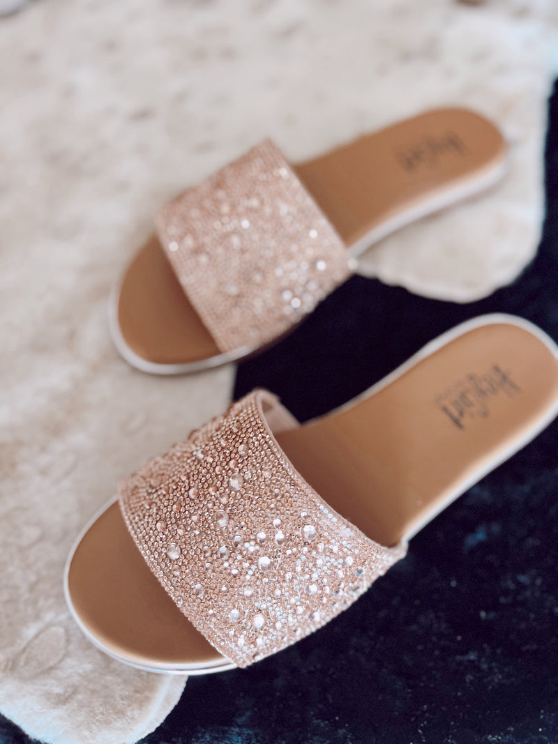 Pizzazz Champagne Rhinestone Slides