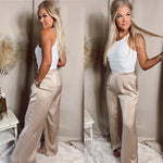 Simple Elegance Satin Trousers- Taupe