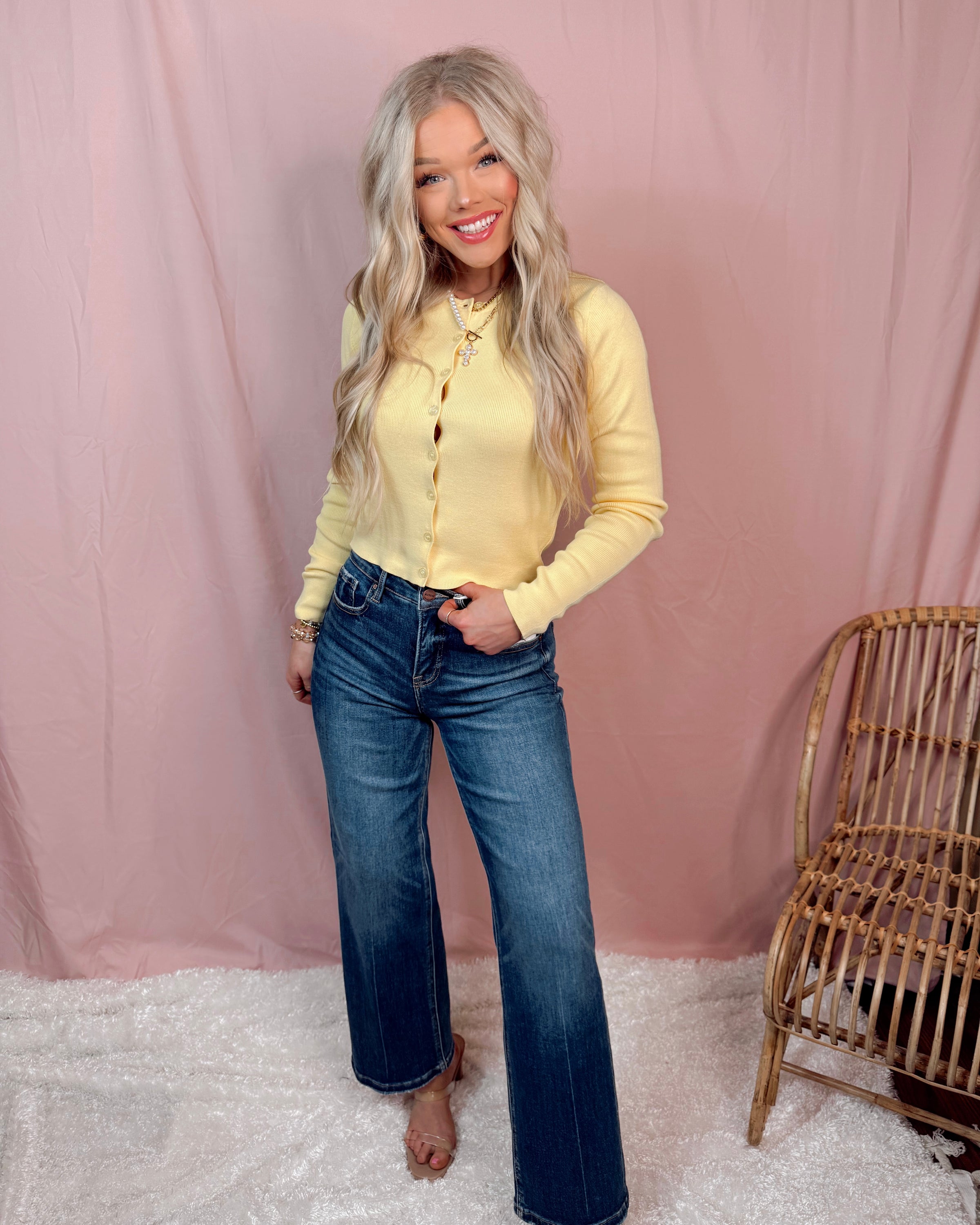 Buttercream Ribbed Knit Top / Cardigan - Pale Yellow