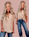 The Everyday Casual Classic Basic V-Neck Blouse - Toast