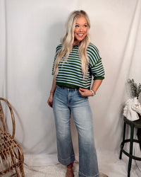 Fairway Striped Short Sleeve Knit Top - Green