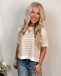Soft Classic Striped Knit Top - Taupe