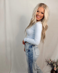 On Repeat Ribbed Long Sleeve Basic Top - Halogen Blue