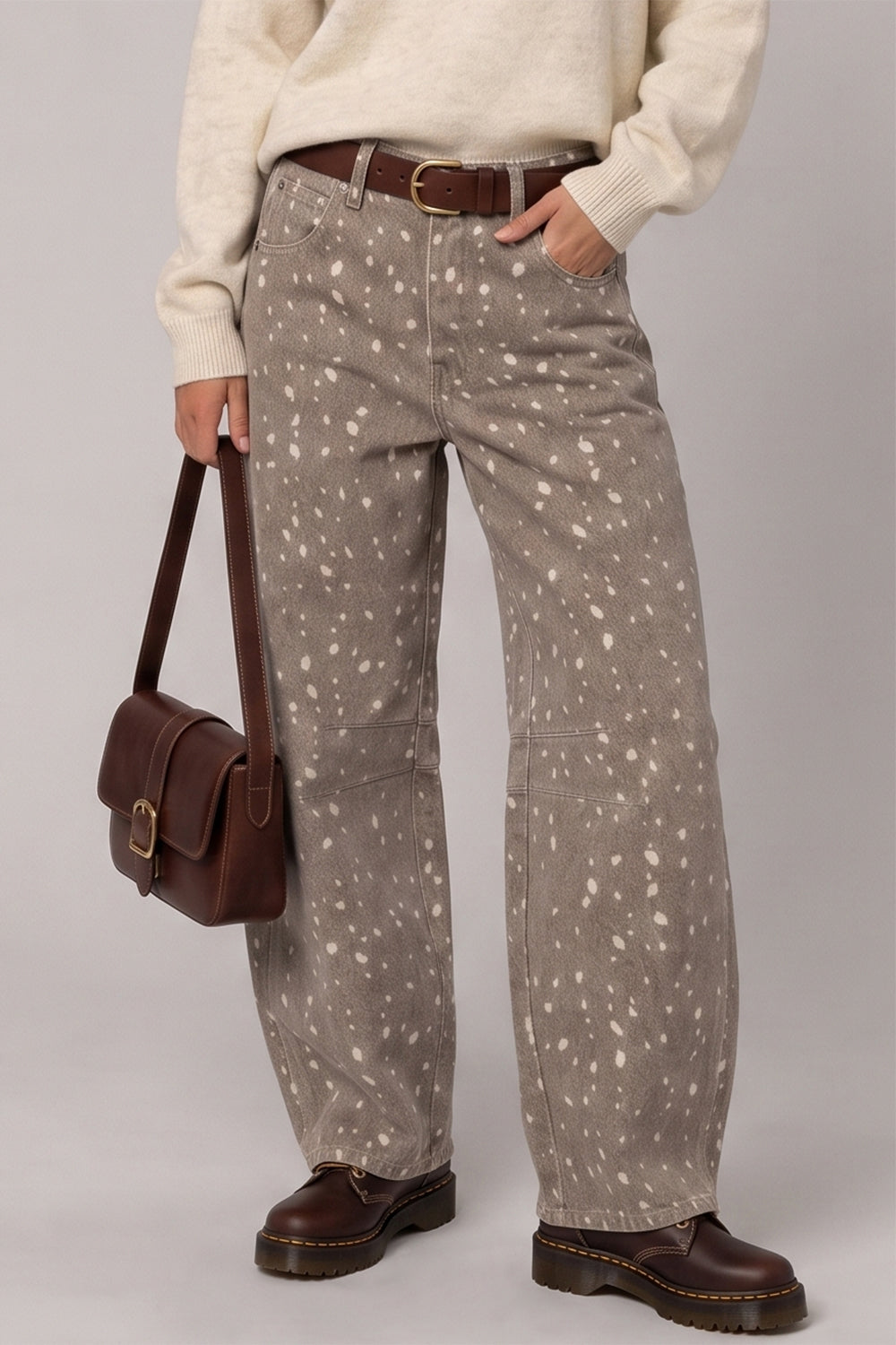Wyoming Whitetail Fawn Printed Denim Barrel Jeans