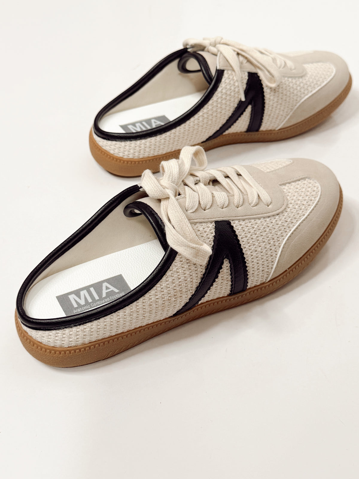MIA Baron Off White + Black Slip On Mule Sneakers