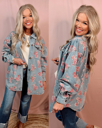 Vintage Vines Floral Print Denim Shacket