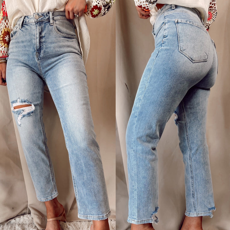 Halle High Rise Straight Leg Distressed Jeans
