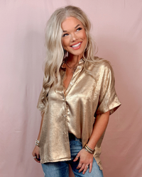 Glow Getter Collared Button Up Blouse - Gold
