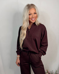 Cocoa Club Essential Luxe Basic Half Zip Pullover - Espresso