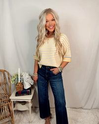 Sunshine & Stripes Contrast Trim Knit Top - Butter Yellow